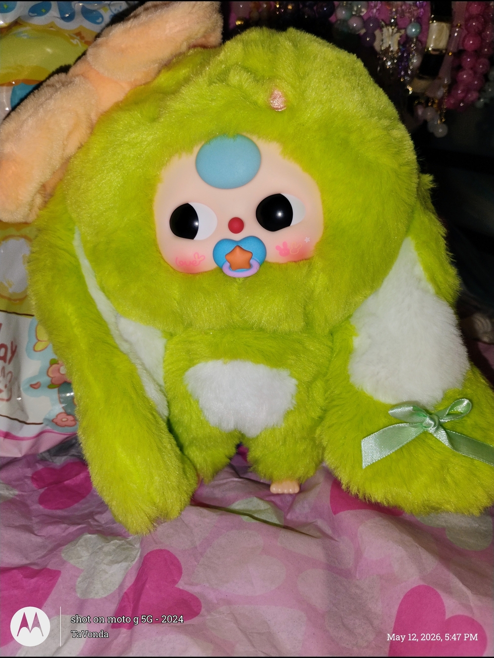 HAPPY DAY Plush Green Bunny with Bow - Soft  Stuffed Animal ✨NO BOX✨